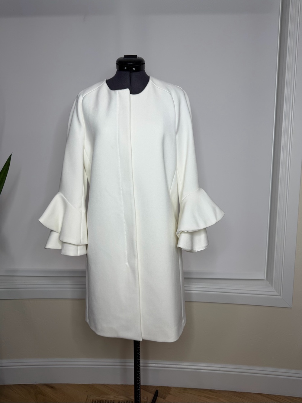 Zara Ivory Ruffle-Sleeve Long Coat Dress